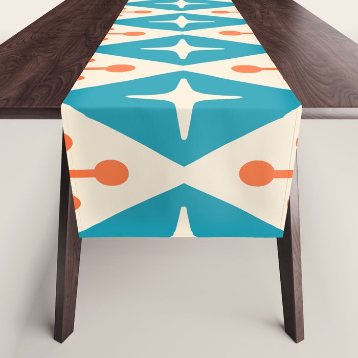 Mid Century Modern Atomic Age Googie Pattern 107 Turquoise and Orange Table Runner Gallery Image 1