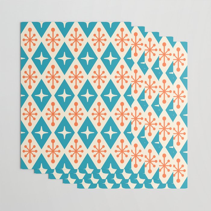 Mid Century Modern Atomic Age Googie Pattern 107 Turquoise and Orange Wrapping Paper Gallery Image 3