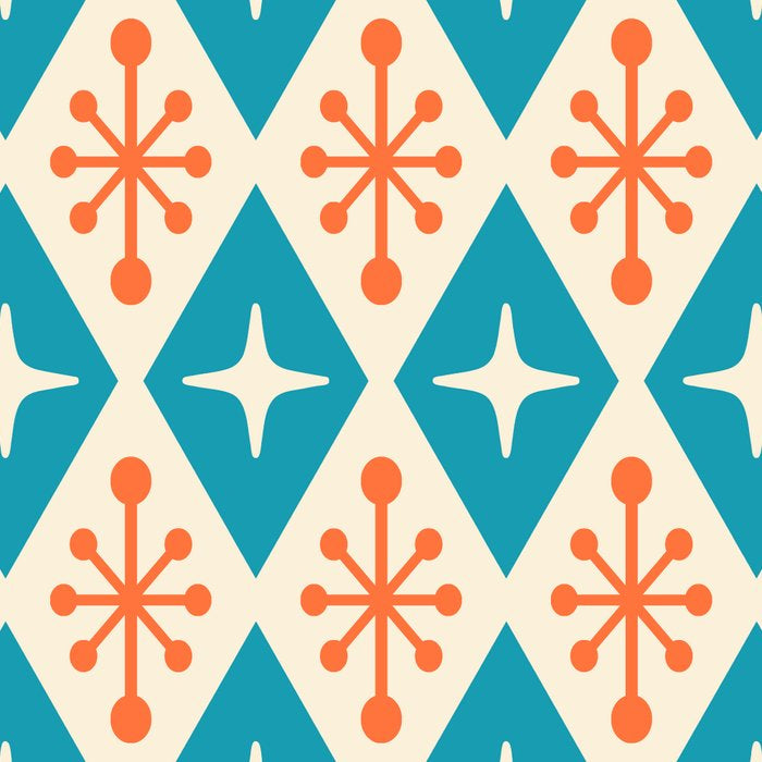 Mid Century Modern Atomic Age Googie Pattern 107 Turquoise and Orange Coffee Mug Gallery Image 2