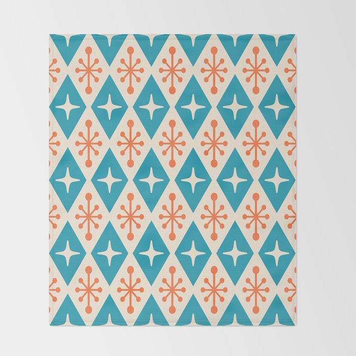 Mid Century Modern Atomic Age Googie Pattern 107 Turquoise and Orange Throw Blanket Gallery Image 2