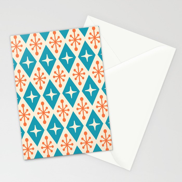 Mid Century Modern Atomic Age Googie Pattern 107 Turquoise and Orange Stationery Card Gallery Image 2