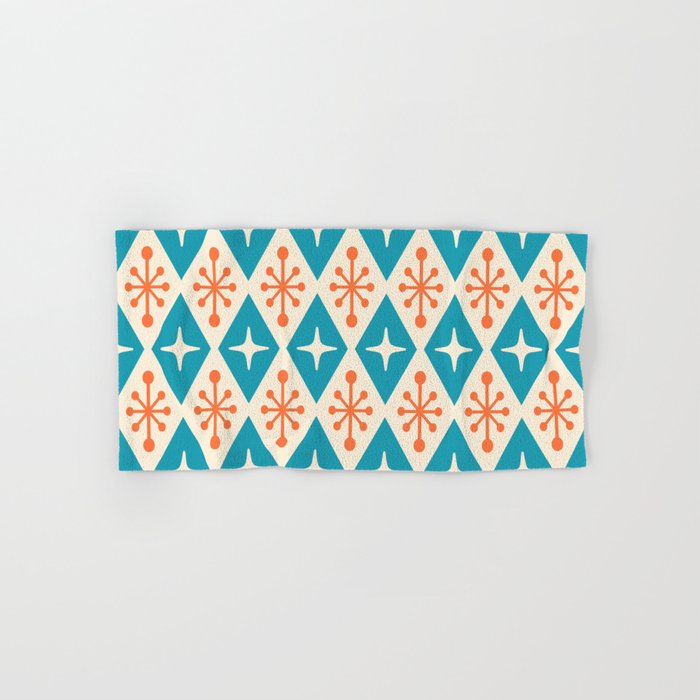 Mid Century Modern Atomic Age Googie Pattern 107 Turquoise and Orange Bath Towel Gallery Image 1