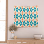 Mid Century Modern Atomic Age Googie Pattern 107 Turquoise and Orange Wall Tapestry Gallery Image 2