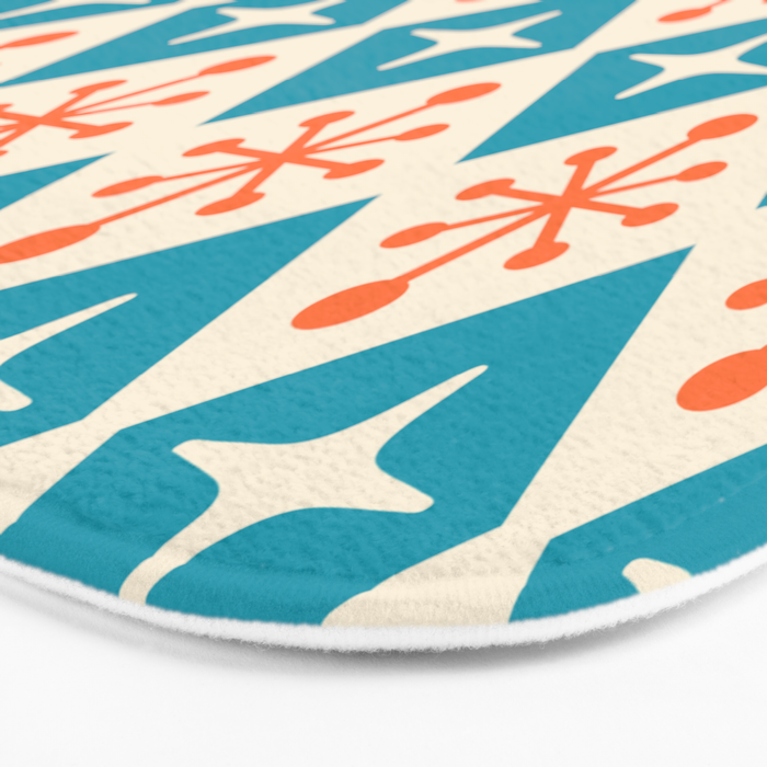 Mid Century Modern Atomic Age Googie Pattern 107 Turquoise and Orange Bath Mat Gallery Image 3