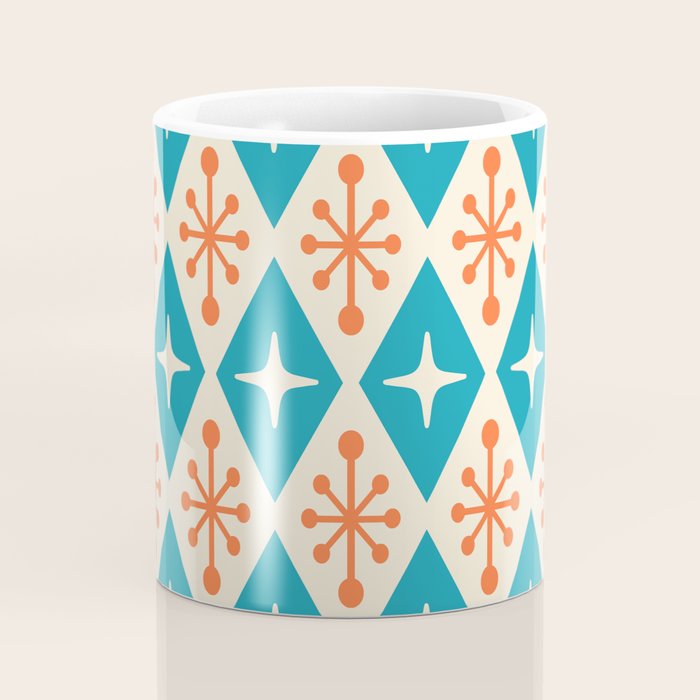 Mid Century Modern Atomic Age Googie Pattern 107 Turquoise and Orange Coffee Mug Gallery Image 4