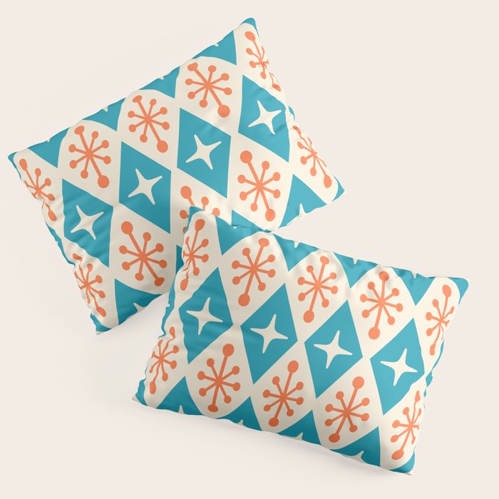 Mid Century Modern Atomic Age Googie Pattern 107 Turquoise and Orange Pillow Sham Gallery Image 3