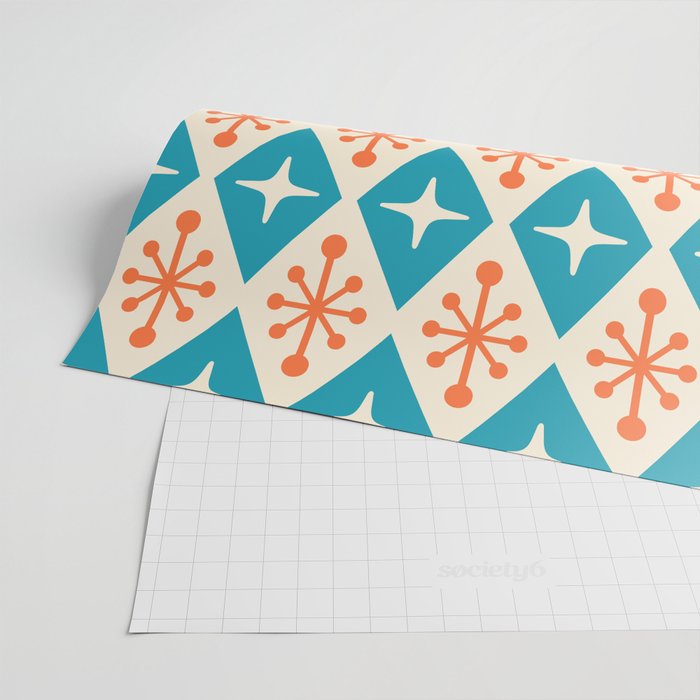 Mid Century Modern Atomic Age Googie Pattern 107 Turquoise and Orange Wrapping Paper Gallery Image 2