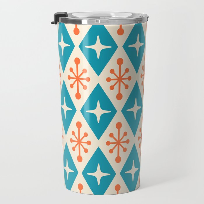 Mid Century Modern Atomic Age Googie Pattern 107 Turquoise and Orange Travel Mug Gallery Image 3