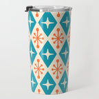 Mid Century Modern Atomic Age Googie Pattern 107 Turquoise and Orange Travel Mug Gallery Image 3