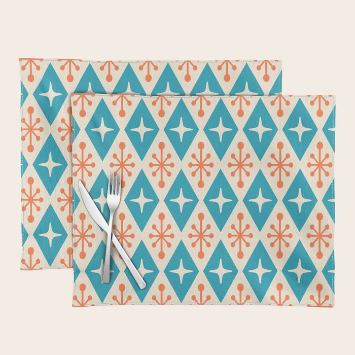 Mid Century Modern Atomic Age Googie Pattern 107 Turquoise and Orange Placemat Gallery Image 1
