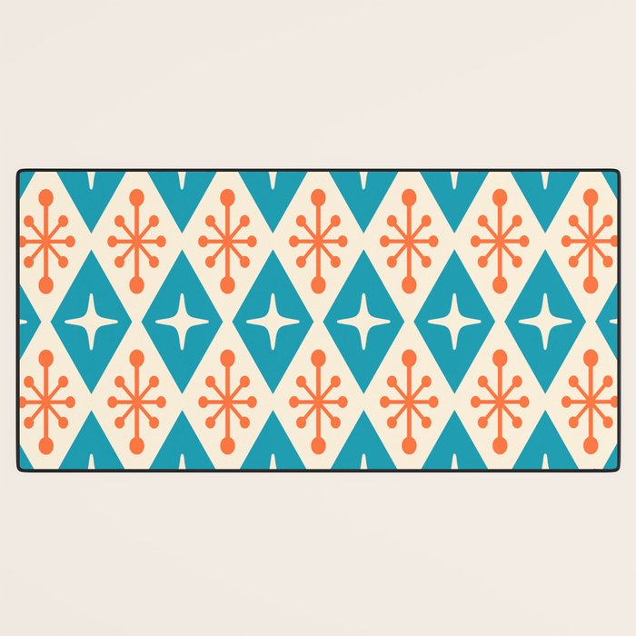 Mid Century Modern Atomic Age Googie Pattern 107 Turquoise and Orange Desk Mat Gallery Image 3
