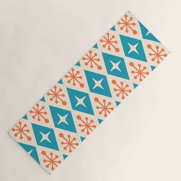 Mid Century Modern Atomic Age Googie Pattern 107 Turquoise and Orange Yoga Mat Gallery Image 1
