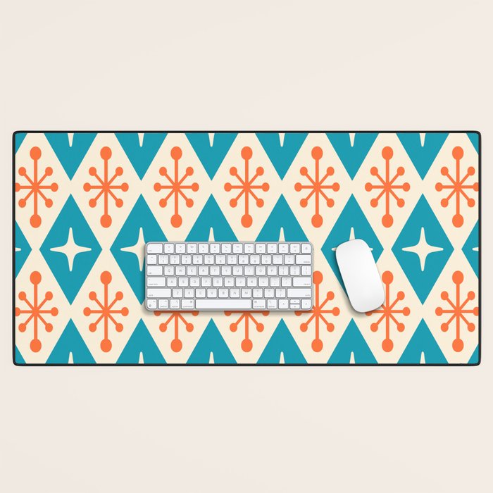Mid Century Modern Atomic Age Googie Pattern 107 Turquoise and Orange Desk Mat Gallery Image 1