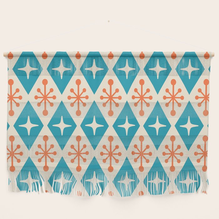 Mid Century Modern Atomic Age Googie Pattern 107 Turquoise and Orange Wall Hanging Gallery Image 1