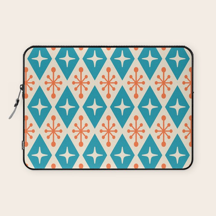 Mid Century Modern Atomic Age Googie Pattern 107 Turquoise and Orange Laptop Sleeve Gallery Image 1