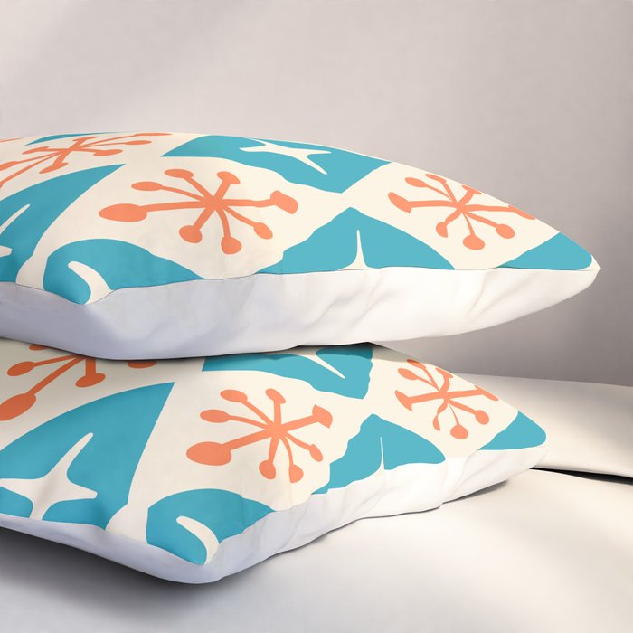 Mid Century Modern Atomic Age Googie Pattern 107 Turquoise and Orange Pillow Sham Gallery Image 3