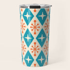 Mid Century Modern Atomic Age Googie Pattern 107 Turquoise and Orange Travel Mug Gallery Image 1