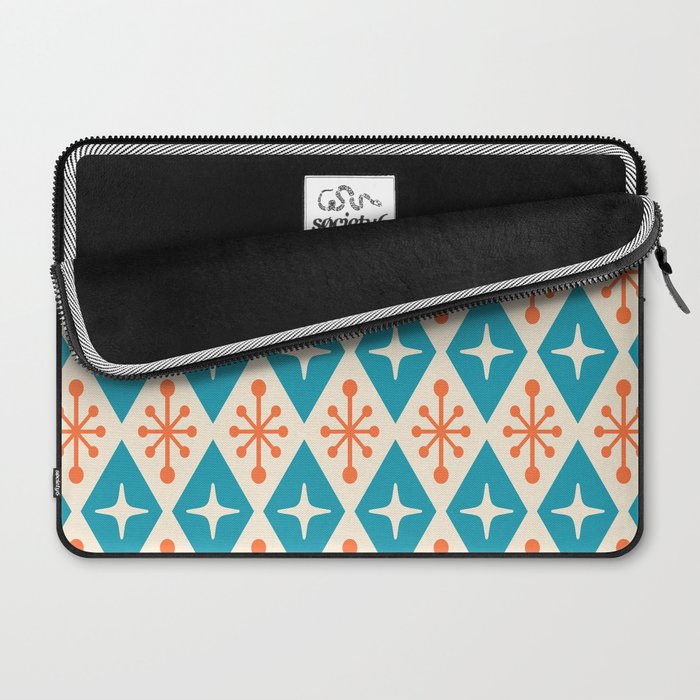 Mid Century Modern Atomic Age Googie Pattern 107 Turquoise and Orange Laptop Sleeve Gallery Image 2