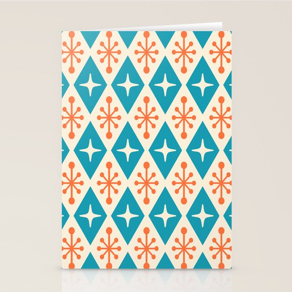 Mid Century Modern Atomic Age Googie Pattern 107 Turquoise and Orange Stationery Card Gallery Image 2