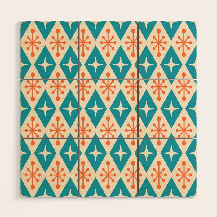Mid Century Modern Atomic Age Googie Pattern 107 Turquoise and Orange Wood Wall Art Gallery Image 1