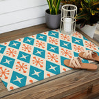 Mid Century Modern Atomic Age Googie Pattern 107 Turquoise and Orange Outdoor Rug Gallery Image 2