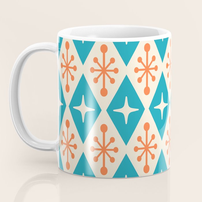 Mid Century Modern Atomic Age Googie Pattern 107 Turquoise and Orange Coffee Mug Gallery Image 3