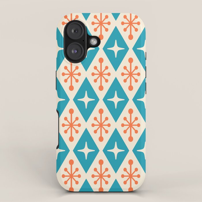 Mid Century Modern Atomic Age Googie Pattern 107 Turquoise and Orange iPhone Case Gallery Image 1