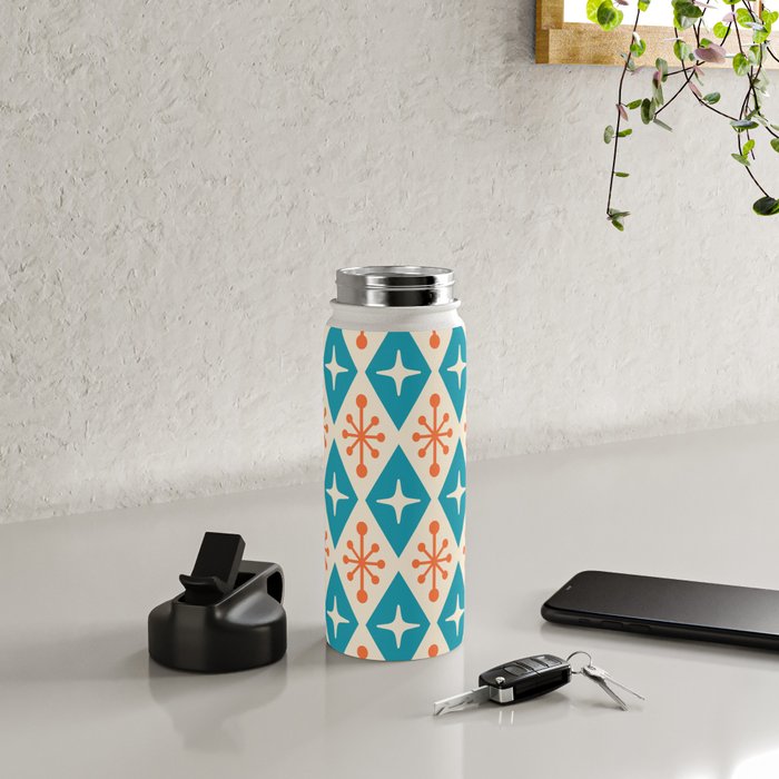 Mid Century Modern Atomic Age Googie Pattern 107 Turquoise and Orange Water Bottle Gallery Image 5