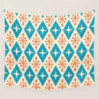 Mid Century Modern Atomic Age Googie Pattern 107 Turquoise and Orange Wall Tapestry Gallery Image 4
