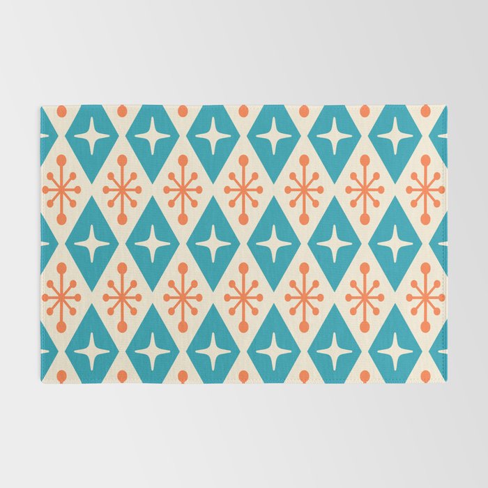 Mid Century Modern Atomic Age Googie Pattern 107 Turquoise and Orange Rug Gallery Image 2