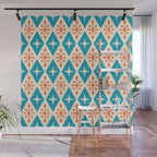 Mid Century Modern Atomic Age Googie Pattern 107 Turquoise and Orange Wall Mural Gallery Image 1