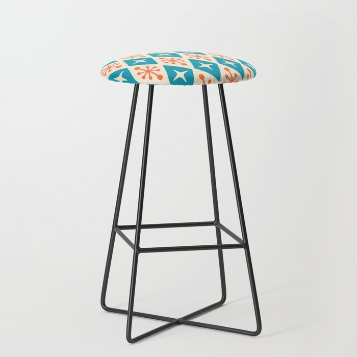 Mid Century Modern Atomic Age Googie Pattern 107 Turquoise and Orange Stool Gallery Image 1
