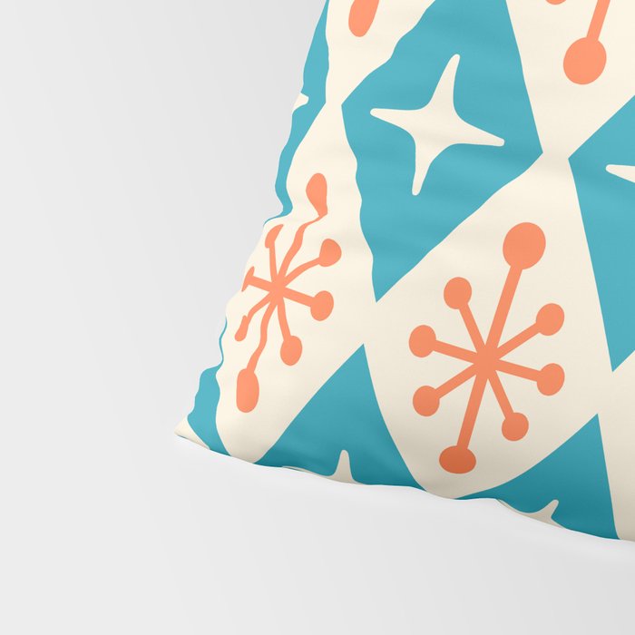 Mid Century Modern Atomic Age Googie Pattern 107 Turquoise and Orange Pillow Sham Gallery Image 4