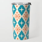 Mid Century Modern Atomic Age Googie Pattern 107 Turquoise and Orange Travel Mug Gallery Image 2