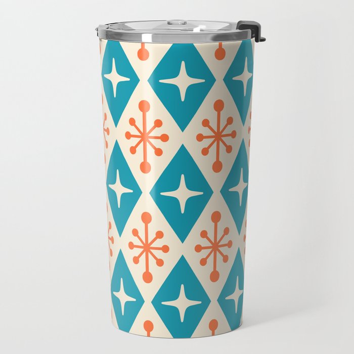 Mid Century Modern Atomic Age Googie Pattern 107 Turquoise and Orange Travel Mug Gallery Image 2