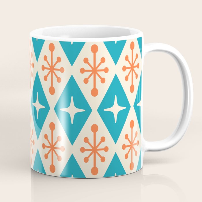 Mid Century Modern Atomic Age Googie Pattern 107 Turquoise and Orange Coffee Mug Gallery Image 1