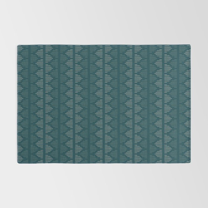Minimalist Mudcloth 3 in Cream and Olive on Teal Rug Gallery Image 2