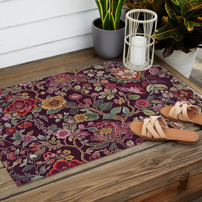 Casbah Magenta Burgundy Floral Outdoor Rug Gallery Image 2