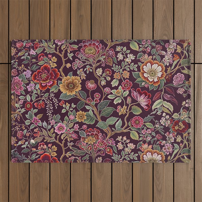 Casbah Magenta Burgundy Floral Outdoor Rug Gallery Image 1