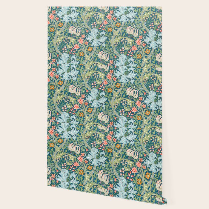 William Morris Golden Lily Green Blue Pink Vintage Floral Wallpaper Gallery Image 2