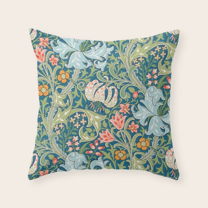 William Morris Golden Lily Green Blue Pink Vintage Floral Throw Pillow Gallery Image 6