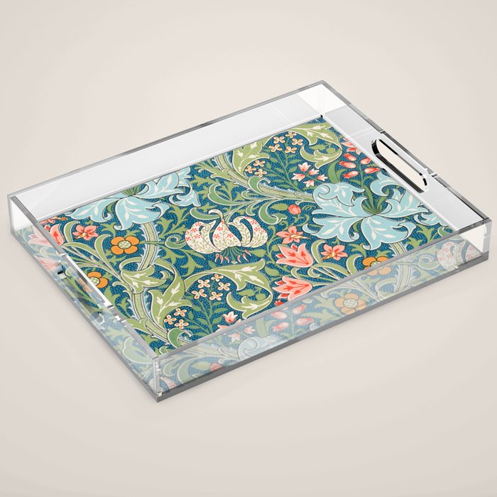 William Morris Golden Lily Green Blue Pink Vintage Floral Acrylic Tray Gallery Image 1