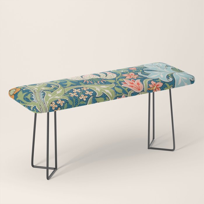 William Morris Golden Lily Green Blue Pink Vintage Floral Bench Gallery Image 1