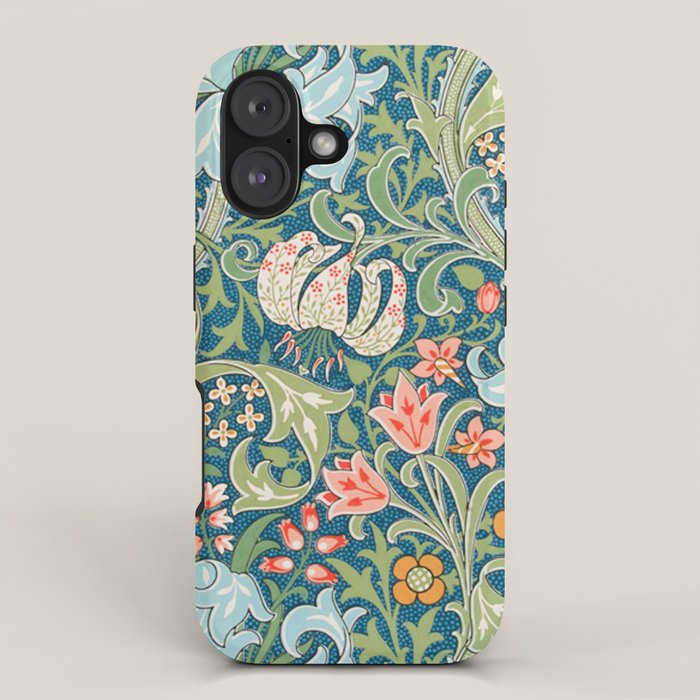 William Morris Golden Lily Green Blue Pink Vintage Floral iPhone Case Gallery Image 1