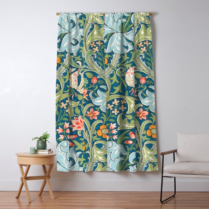 William Morris Golden Lily Green Blue Pink Vintage Floral Window Curtain Gallery Image 1