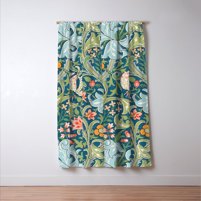 William Morris Golden Lily Green Blue Pink Vintage Floral Window Curtain Gallery Image 3