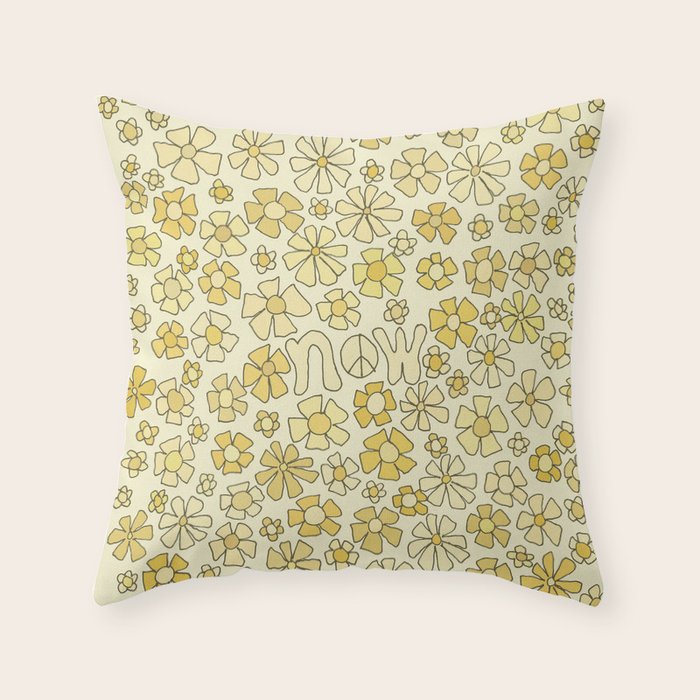 be here now flower power // retro surf art by surfy birdy Throw Pillow Gallery Image 6