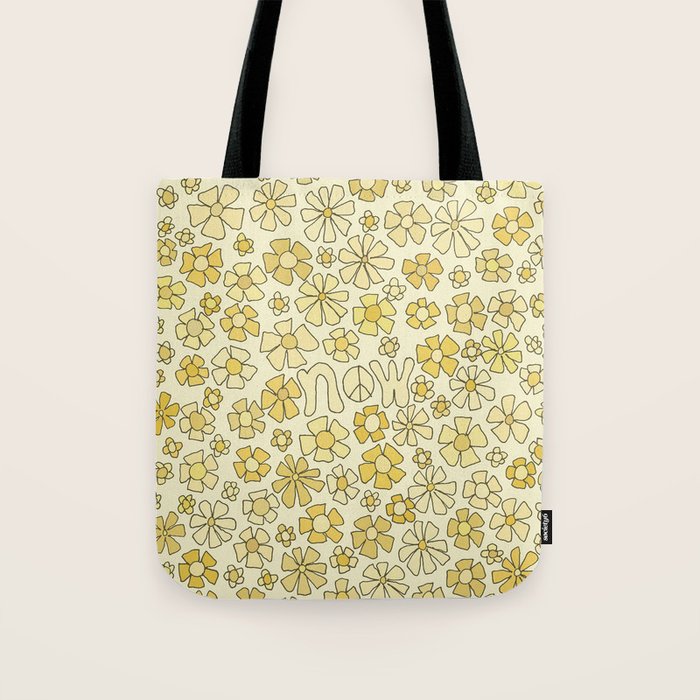 be here now flower power // retro surf art by surfy birdy Tote Bag Gallery Image 1