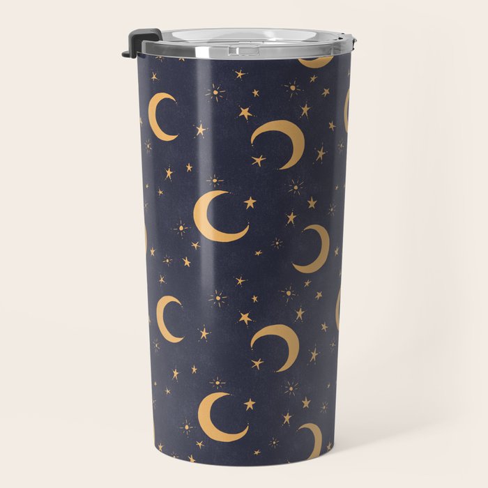 Goodnight Sky - Midnight and gold Travel Mug Gallery Image 3
