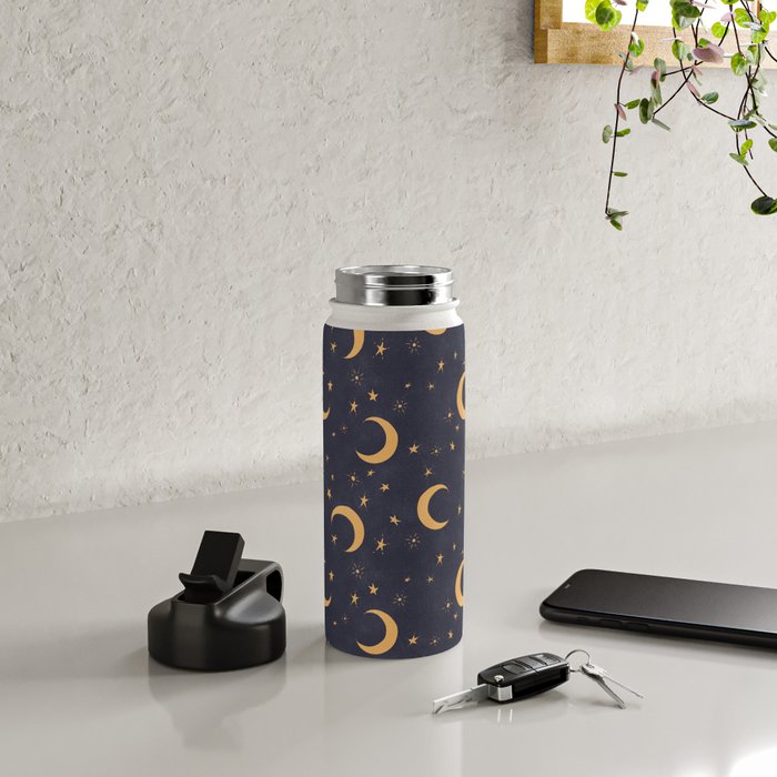 Goodnight Sky - Midnight and gold Water Bottle Gallery Image 4